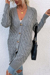 Cable-Knit Button Down Duster Cardigan